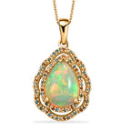 Luxuriant - Ethiopian Opal & Lab Grown Multi-Diamond (SI/G-H) Pendant with Chain (Size 20) in 18K Vermeil Yellow Gold Plated Sterling Silver 4.15 Ct._4481784
