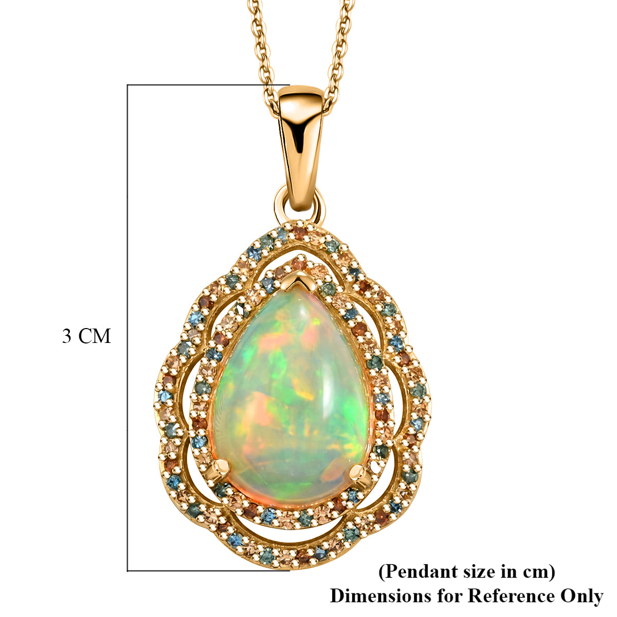 Luxuriant - Ethiopian Opal &amp; Lab Grown Multi-Diamond (SI/G-H) Pendant with Chain (Size 20) in 18K Vermeil Yellow Gold Plated Sterling Silver 4.15 Ct. V32525636 7