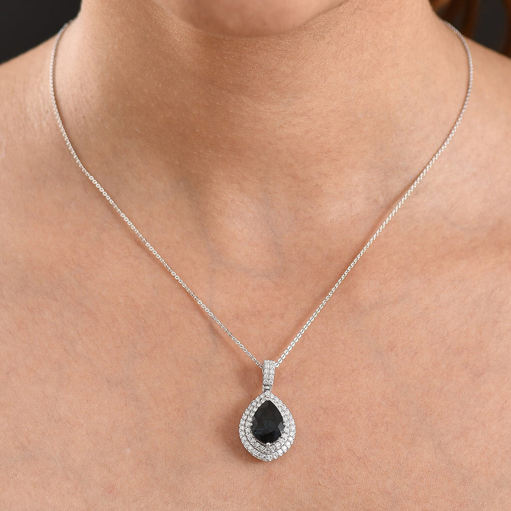 London Blue Topaz,  Moissanite Pendant with Torn Chain 19DC (Size 18) in Rhodium Overlay Sterling Silver 0.81 ct  5.120  Ct._4481833_2
