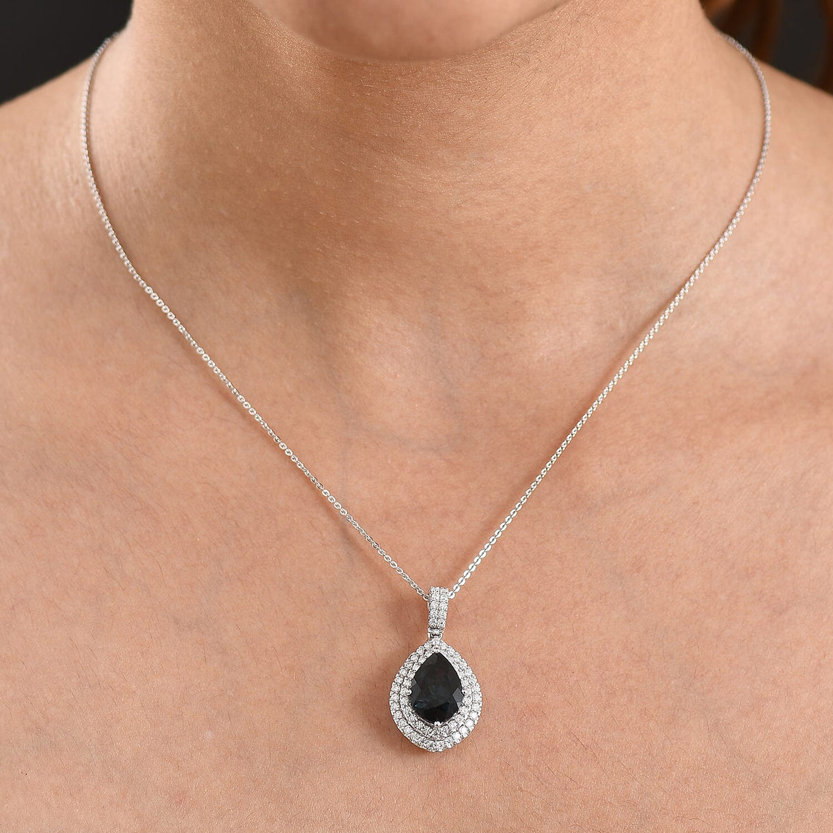 London Blue Topaz,  Moissanite Pendant with Torn Chain 19DC (Size 18) in Rhodium Overlay Sterling Silver 0.81 ct  5.120  Ct. 4481833 2