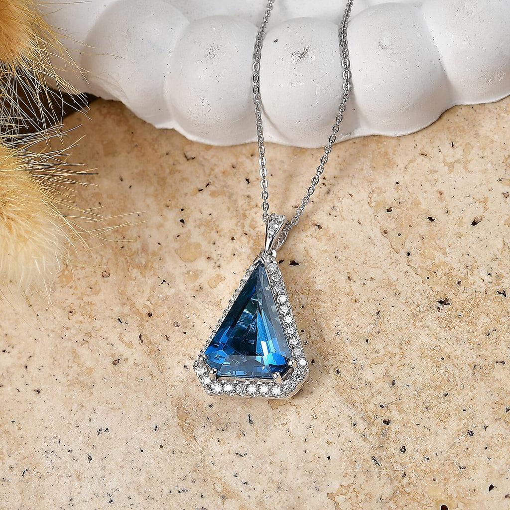 London Blue Topaz,  Moissanite Pendant with Torn Chain 19DC (Size 18) in Rhodium Overlay Sterling Silver 0.51 ct  9.960  Ct._4481834_1
