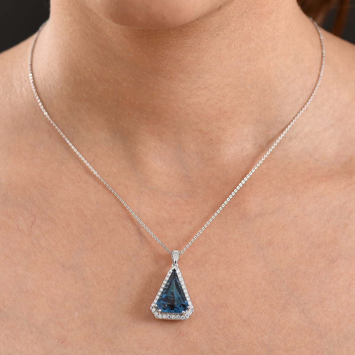 London Blue Topaz,  Moissanite Pendant with Torn Chain 19DC (Size 18) in Rhodium Overlay Sterling Silver 0.51 ct  9.960  Ct. 4481834 2