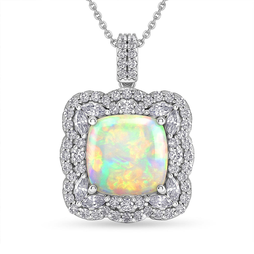 Ethiopian Opal,  Moissanite Pendant with Torn Chain 19DC (Size 20) in Rhodium Overlay Sterling Silver 1.73 ct  6.030  Ct._4481843