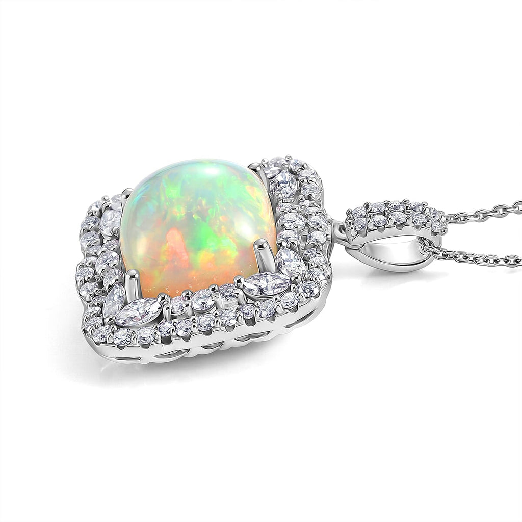 Ethiopian Opal,  Moissanite Pendant with Torn Chain 19DC (Size 20) in Rhodium Overlay Sterling Silver 1.73 ct  6.030  Ct._4481843_3