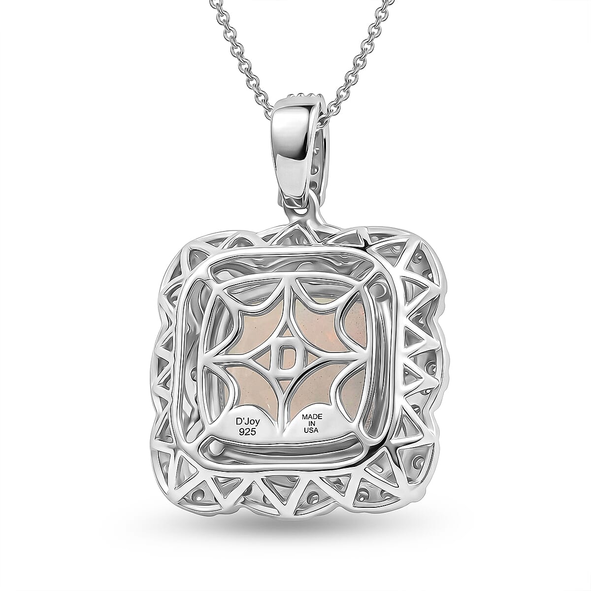 Certified and Appraised Ethiopian Opal,  Moissanite Pendant with Torn Chain 19DC (Size 20) in Rhodium Overlay Sterling Silver 1.73 ct  6.030  Ct. 4481843 4