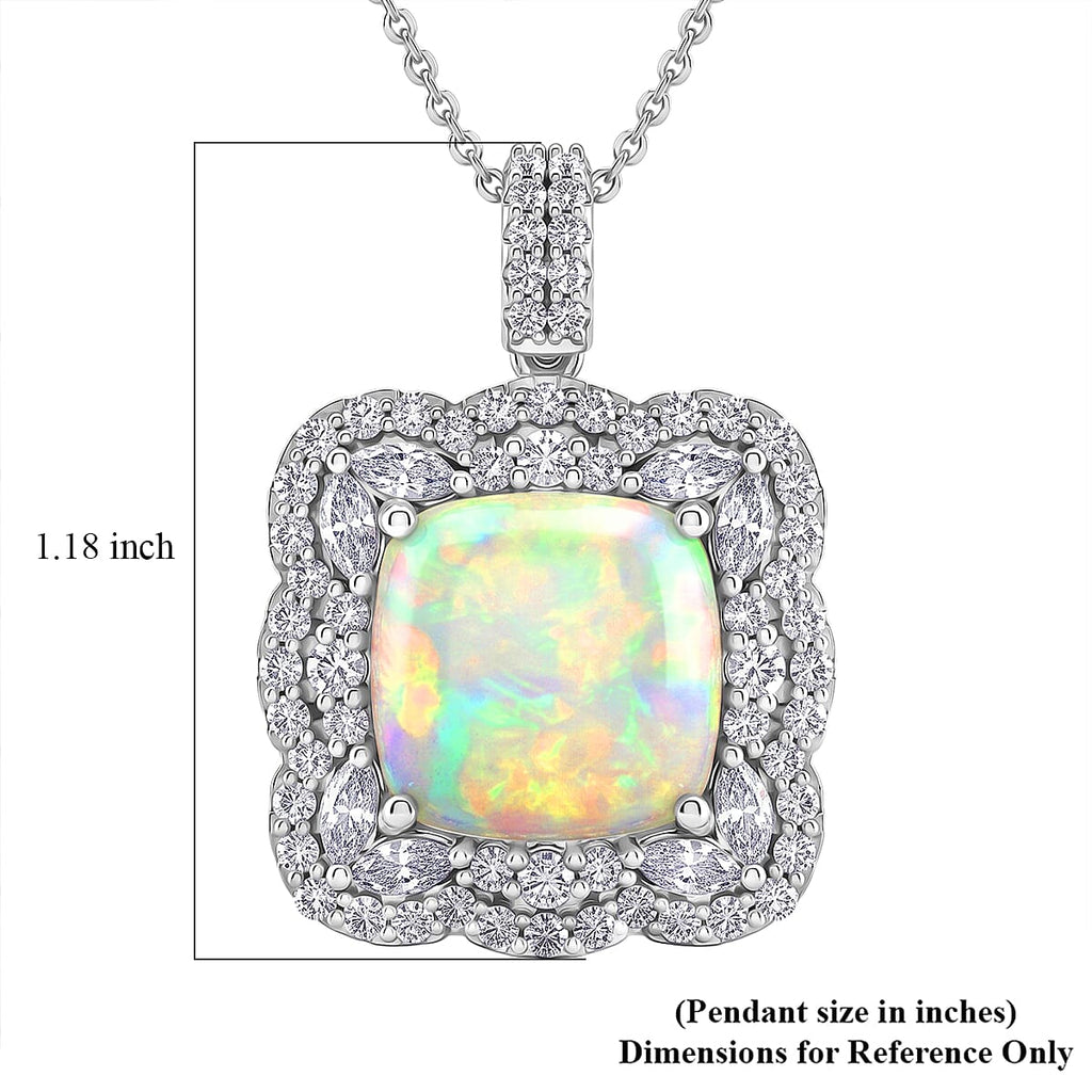 Ethiopian Opal,  Moissanite Pendant with Torn Chain 19DC (Size 20) in Rhodium Overlay Sterling Silver 1.73 ct  6.030  Ct._4481843_5