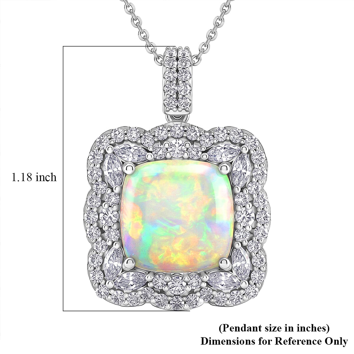 Certified and Appraised Ethiopian Opal,  Moissanite Pendant with Torn Chain 19DC (Size 20) in Rhodium Overlay Sterling Silver 1.73 ct  6.030  Ct. 4481843 5