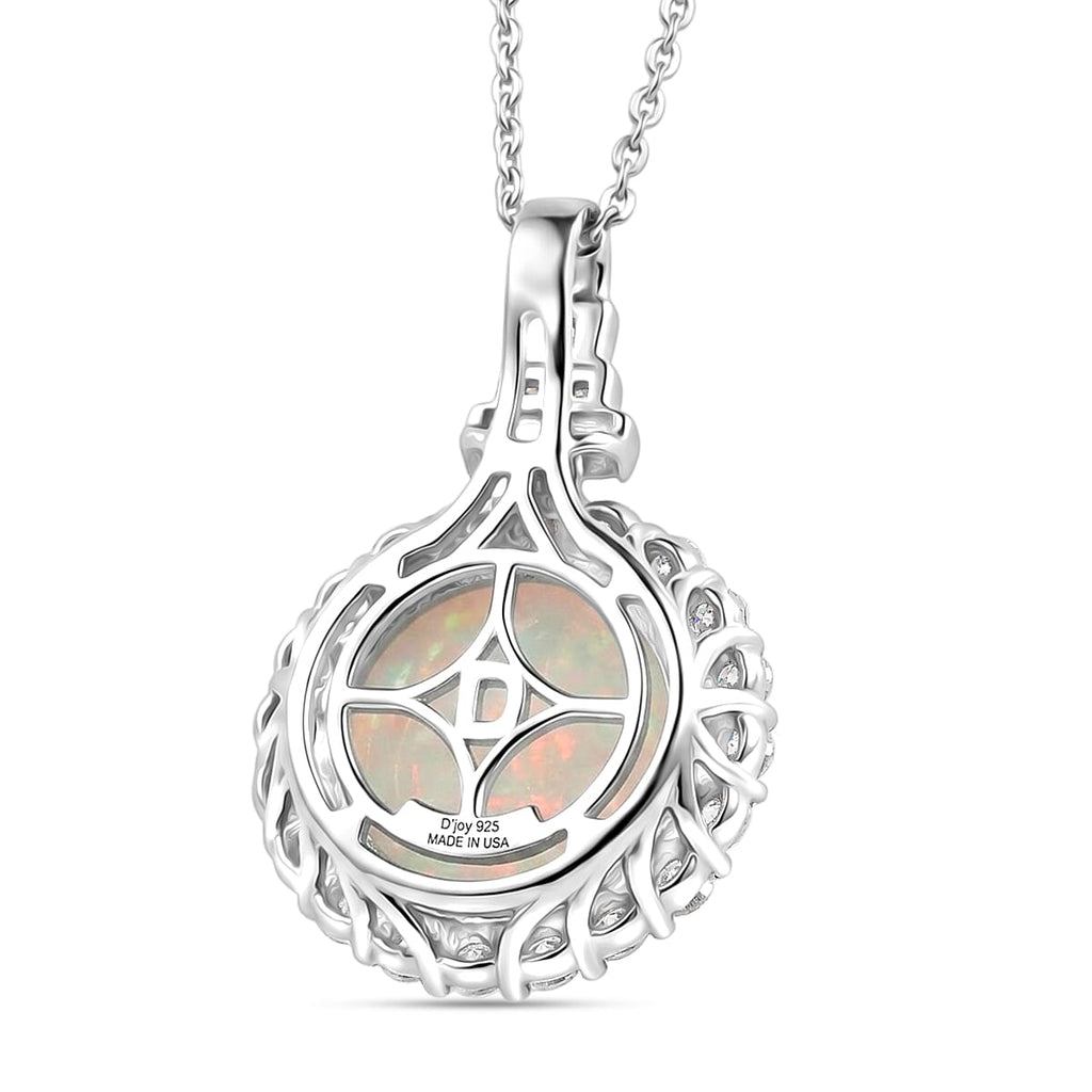 Ethiopian Opal,  Moissanite Pendant with Torn Chain 19DC (Size 20) in Rhodium Overlay Sterling Silver 0.52 ct  4.520  Ct._4481844_4