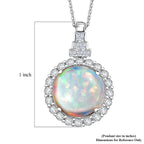 Ethiopian Opal,  Moissanite Pendant with Torn Chain 19DC (Size 20) in Rhodium Overlay Sterling Silver 0.52 ct  4.520  Ct._4481844_5