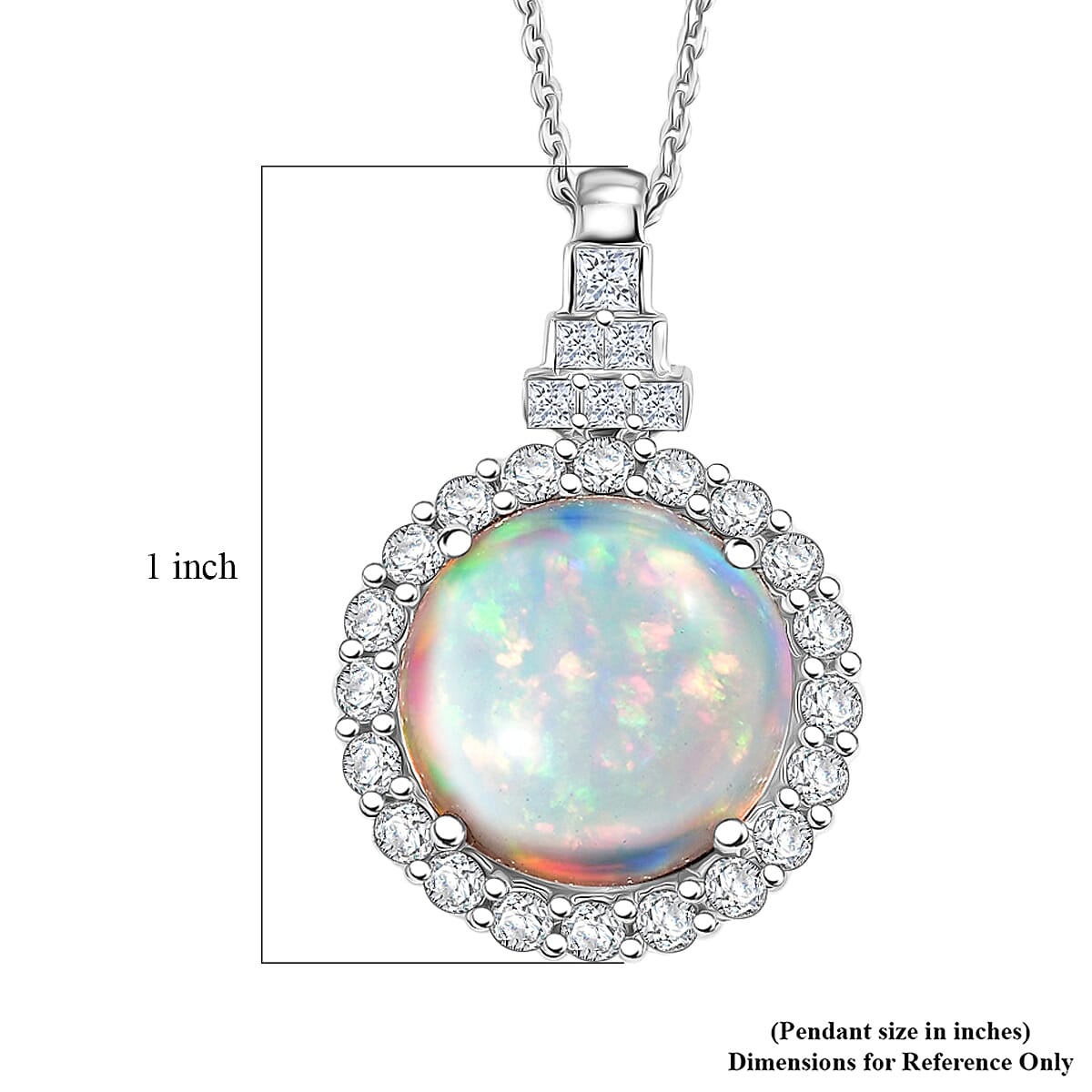 Certified and Appraised Ethiopian Opal,  Moissanite Pendant with Torn Chain 19DC (Size 20) in Rhodium Overlay Sterling Silver 0.52 ct  4.520  Ct. 4481844 5