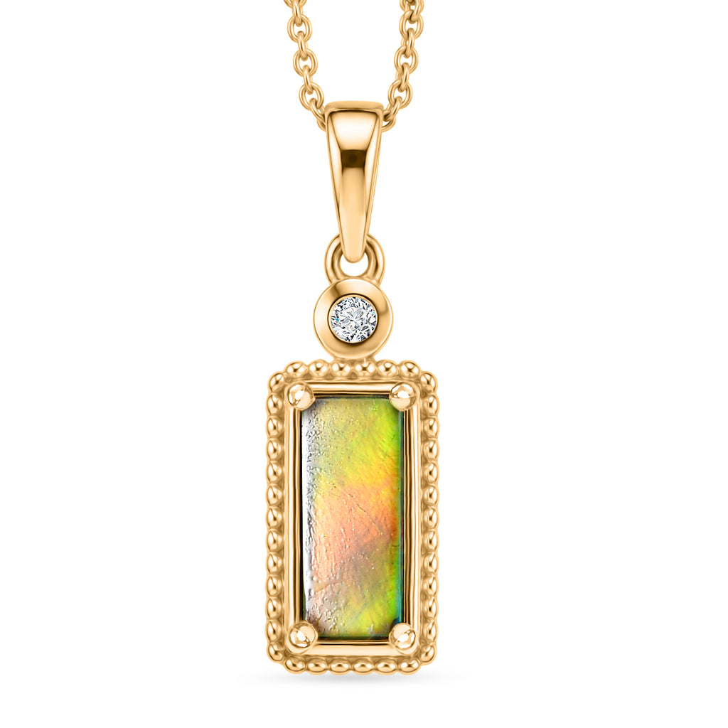 Luxuriant - Ammolite & Lab Grown Diamond (SI/G-H) Pendant with Chain (Size 20) in 18K Vermeil Yellow Gold Plated Sterling Silver 1.20 Ct._4482257