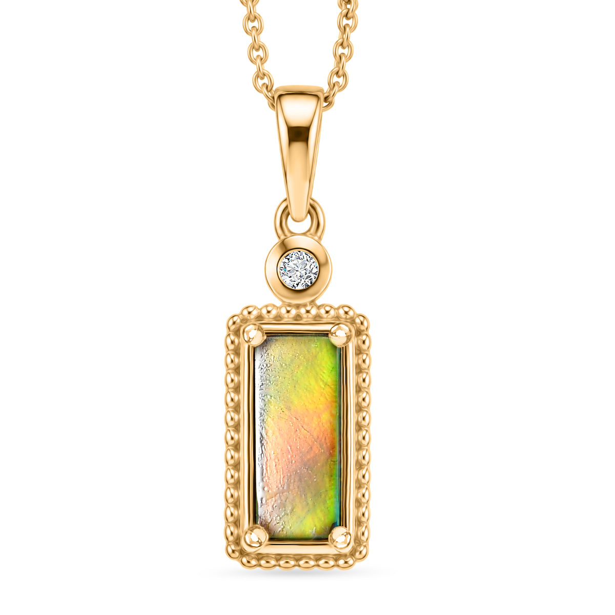 Luxuriant - Ammolite &amp; Lab Grown Diamond (SI-G-H) Pendant with Chain (Size 20) in 18K Vermeil Yellow Gold Plated Sterling Silver 1.20 Ct. 4482257 0