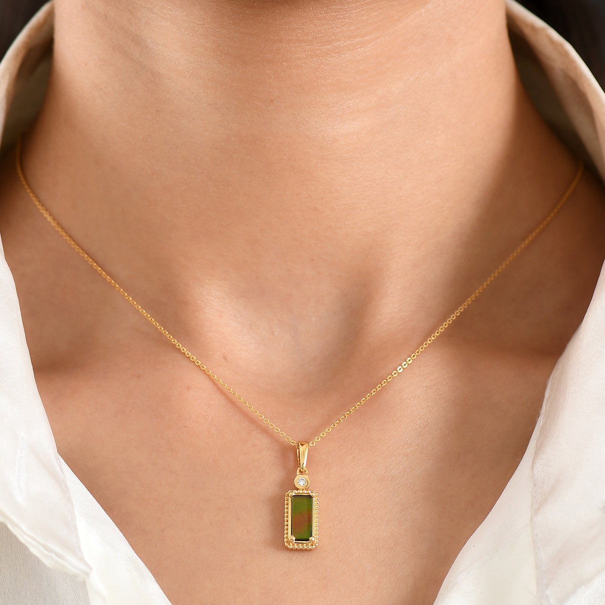 Luxuriant - Ammolite &amp; Lab Grown Diamond (SI-G-H) Pendant with Chain (Size 20) in 18K Vermeil Yellow Gold Plated Sterling Silver 1.20 Ct. 4482257 2
