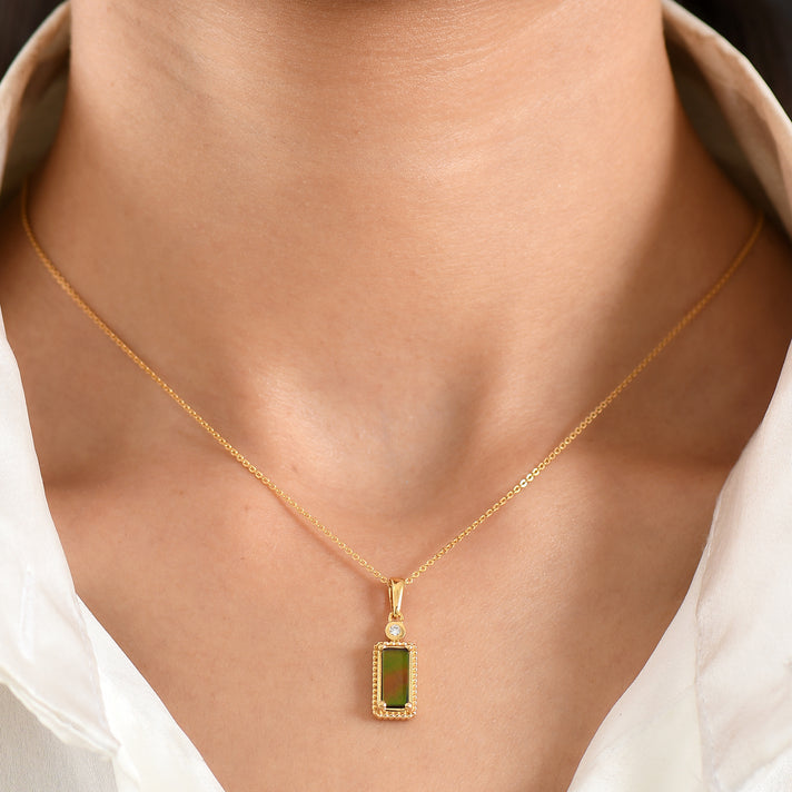 Luxuriant - Ammolite &amp; Lab Grown Diamond (SI-G-H) Pendant with Chain (Size 20) in 18K Vermeil Yellow Gold Plated Sterling Silver 1.20 Ct. 4482257 2