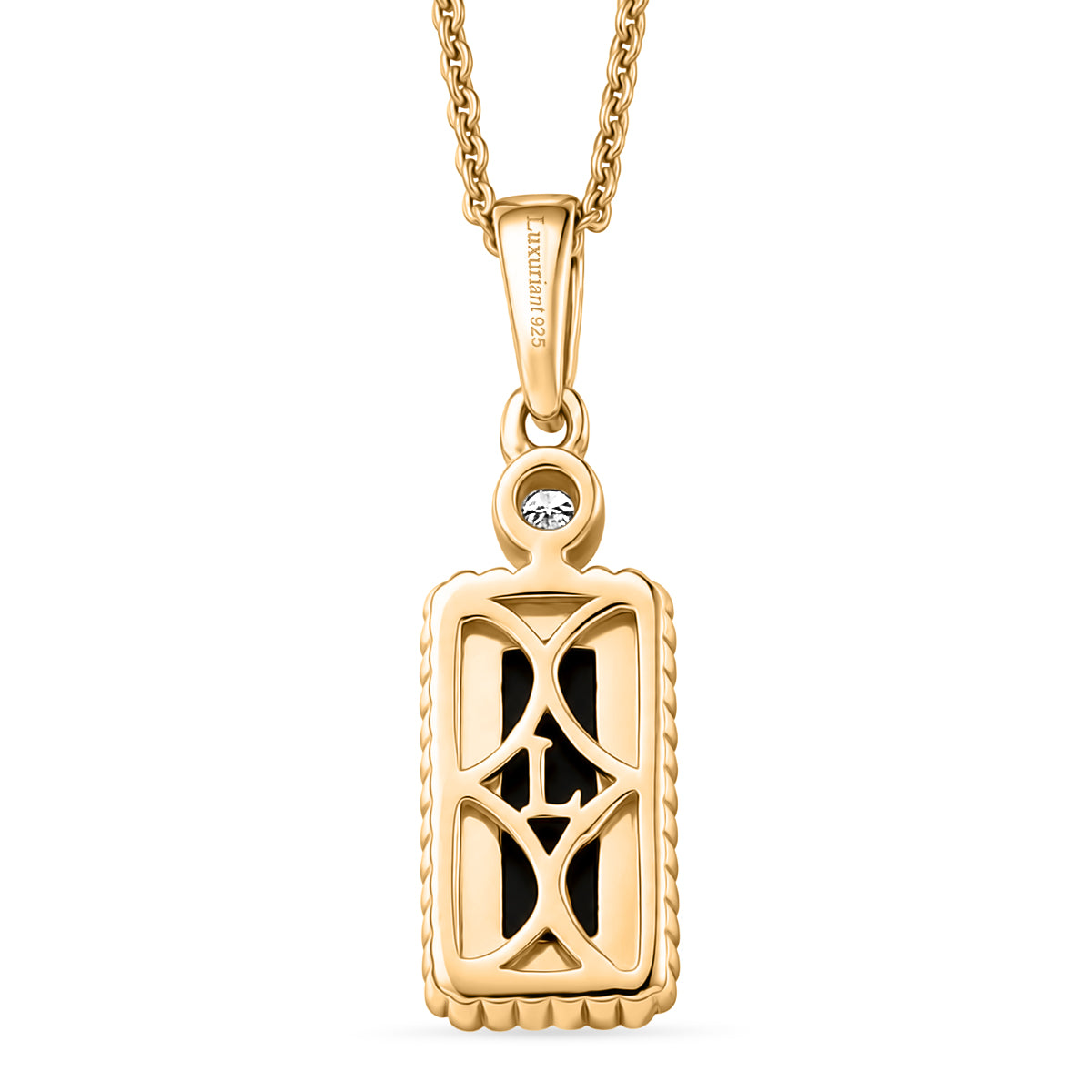 Luxuriant - Ammolite &amp; Lab Grown Diamond (SI-G-H) Pendant with Chain (Size 20) in 18K Vermeil Yellow Gold Plated Sterling Silver 1.20 Ct. 4482257 5