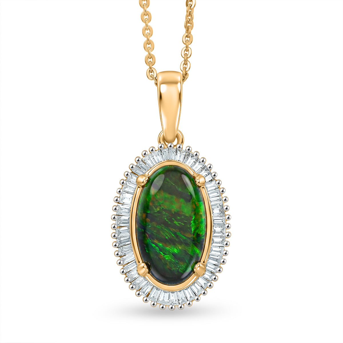 D'Joy - Ammolite &amp; Natural White Diamond Pendant with Chain (Size 20) in 18K Vermeil Yellow Gold Plated Sterling Silver 2.56 Ct. V32518690 0