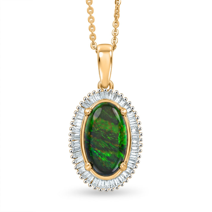 D'Joy - Ammolite &amp; Natural White Diamond Pendant with Chain (Size 20) in 18K Vermeil Yellow Gold Plated Sterling Silver 2.56 Ct. 4482259 1
