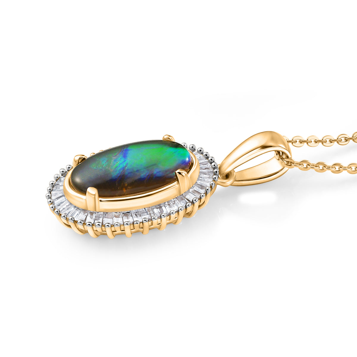 D'Joy - Ammolite &amp; Natural White Diamond Pendant with Chain (Size 20) in 18K Vermeil Yellow Gold Plated Sterling Silver 2.56 Ct. V32518690 4