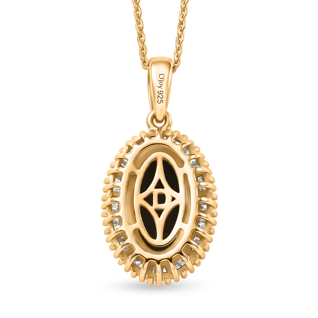 D'Joy - Ammolite & Natural White Diamond Pendant with Chain (Size 20) in 18K Vermeil Yellow Gold Plated Sterling Silver 2.56 Ct._4482259_4