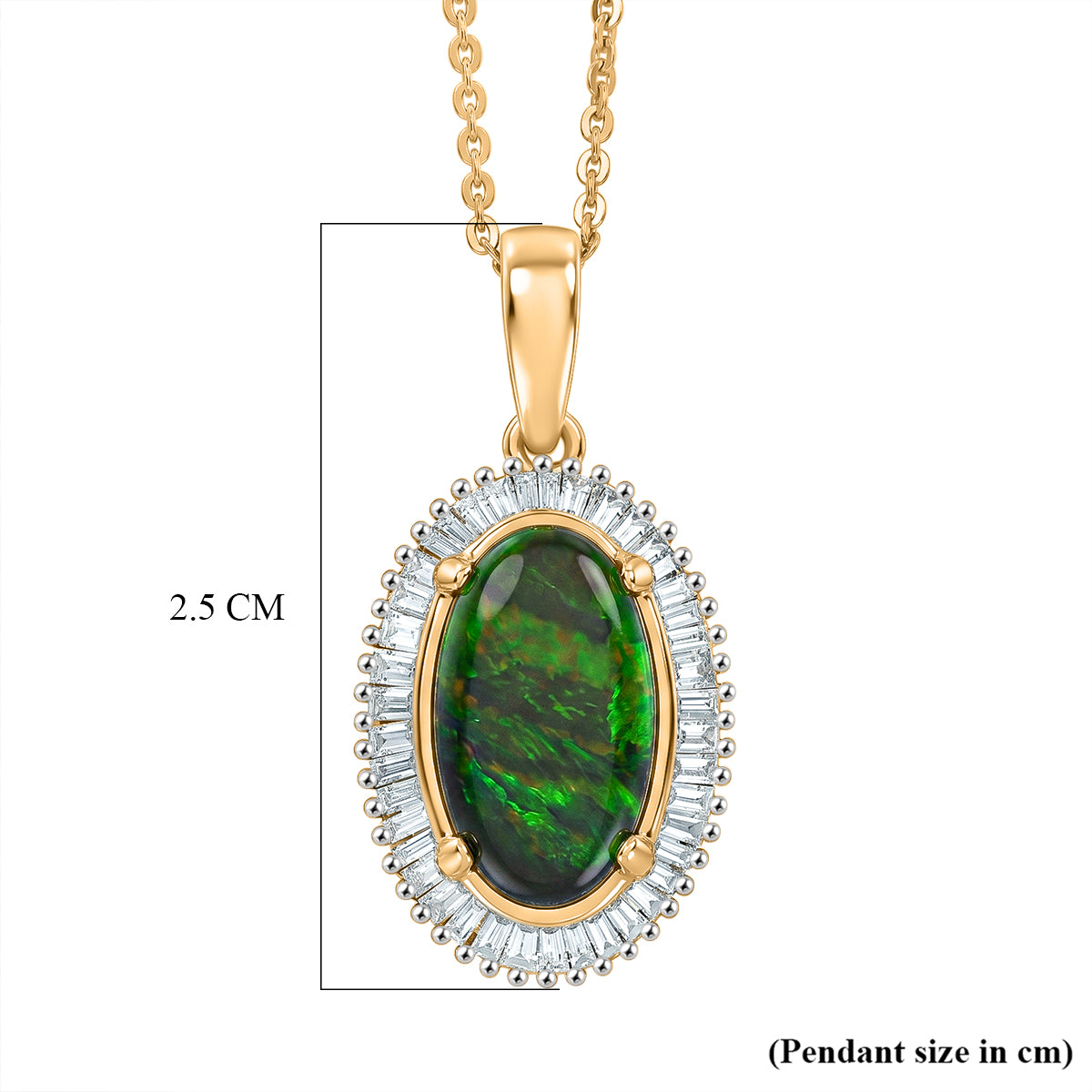 D'Joy - Ammolite &amp; Natural White Diamond Pendant with Chain (Size 20) in 18K Vermeil Yellow Gold Plated Sterling Silver 2.56 Ct. V32518690 7