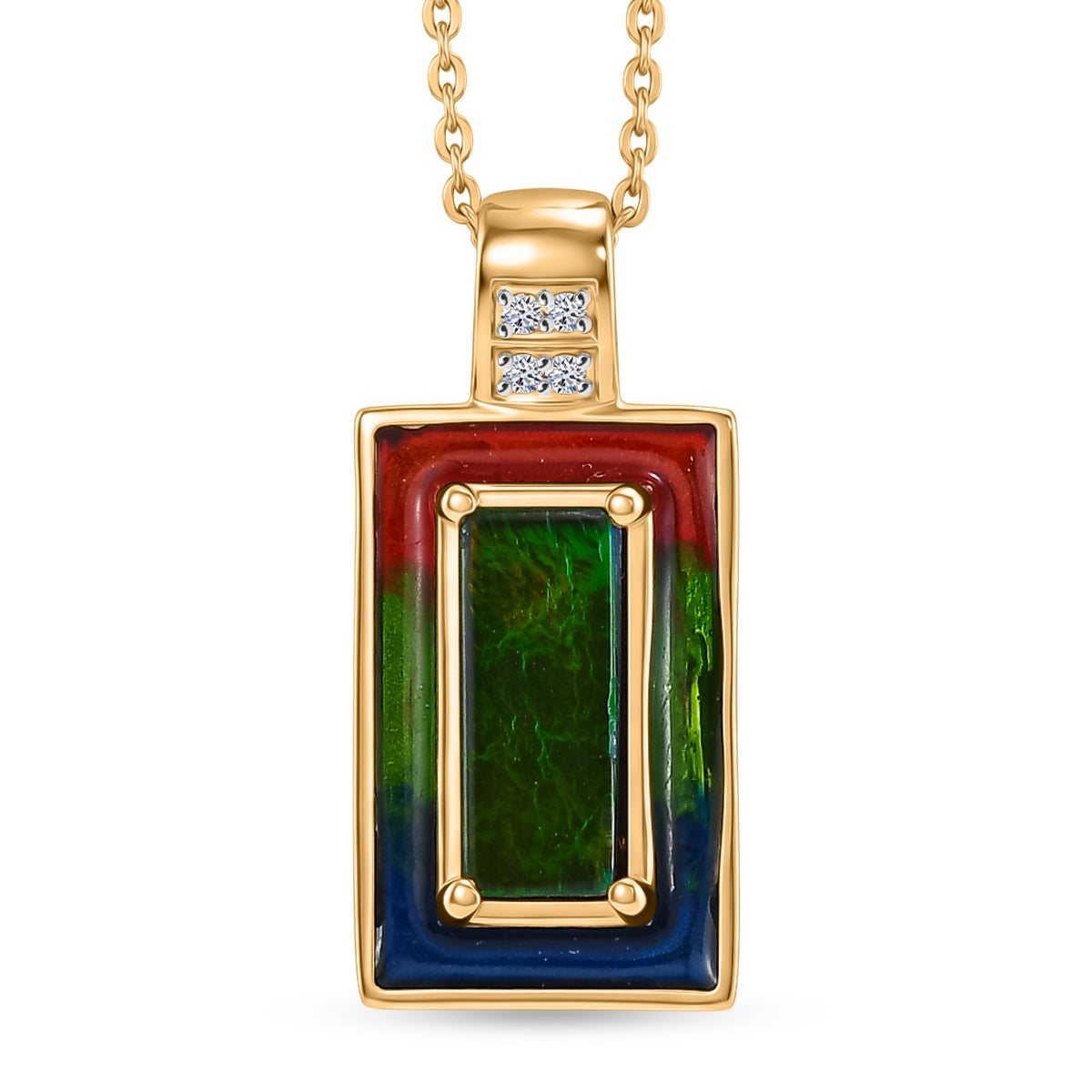 Luxuriant - Ammolite &amp; Lab Grown Diamond (SI/G-H) Prismatic Pendant with Chain (Size 20) in 18K Vermeil Yellow Gold Plated Sterling Silver 1.20 Ct. V32573761 0