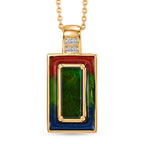 Luxuriant - Ammolite & Lab Grown Diamond (SI/G-H) Prismatic Pendant with Chain (Size 20) in 18K Vermeil Yellow Gold Plated Sterling Silver 1.20 Ct._4482341