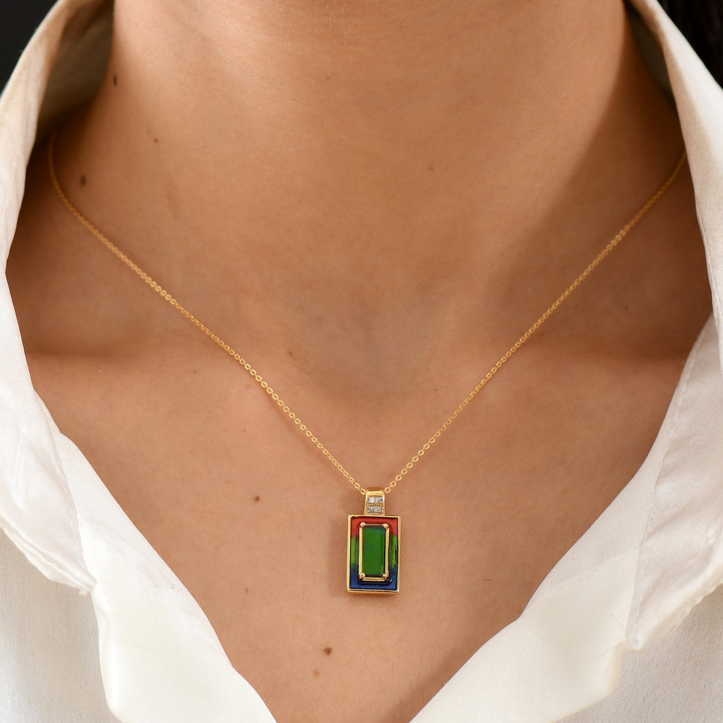 Luxuriant - Ammolite & Lab Grown Diamond (SI/G-H) Prismatic Pendant with Chain (Size 20) in 18K Vermeil Yellow Gold Plated Sterling Silver 1.20 Ct._4482341_1