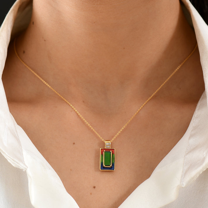Luxuriant - Ammolite &amp; Lab Grown Diamond (SI/G-H) Prismatic Pendant with Chain (Size 20) in 18K Vermeil Yellow Gold Plated Sterling Silver 1.20 Ct. 4482341 2
