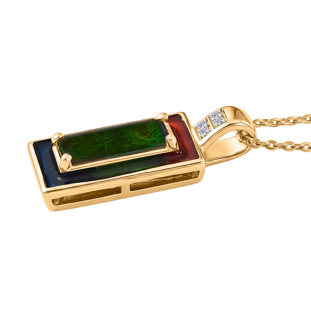 Luxuriant - Ammolite &amp; Lab Grown Diamond (SI/G-H) Prismatic Pendant with Chain (Size 20) in 18K Vermeil Yellow Gold Plated Sterling Silver 1.20 Ct. V32573761 4