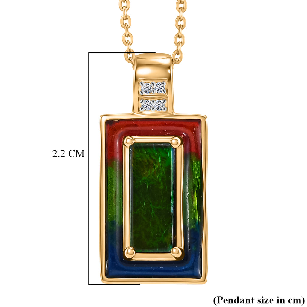 Luxuriant - Ammolite & Lab Grown Diamond (SI/G-H) Prismatic Pendant with Chain (Size 20) in 18K Vermeil Yellow Gold Plated Sterling Silver 1.20 Ct._4482341_6