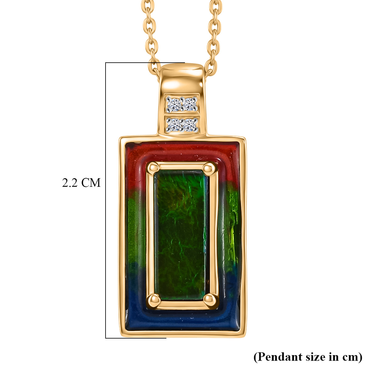 Luxuriant - Ammolite &amp; Lab Grown Diamond (SI/G-H) Prismatic Pendant with Chain (Size 20) in 18K Vermeil Yellow Gold Plated Sterling Silver 1.20 Ct. V32573761 7