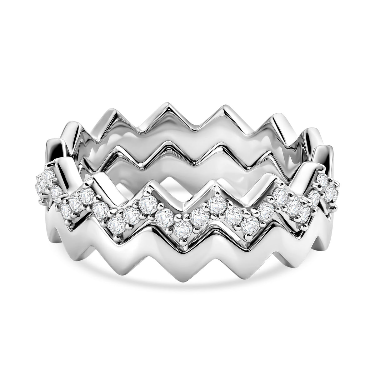 Set of 2 - - D'Joy Moissanite Wave Ring in Rhodium Overlay Sterling Silver V32598567 0