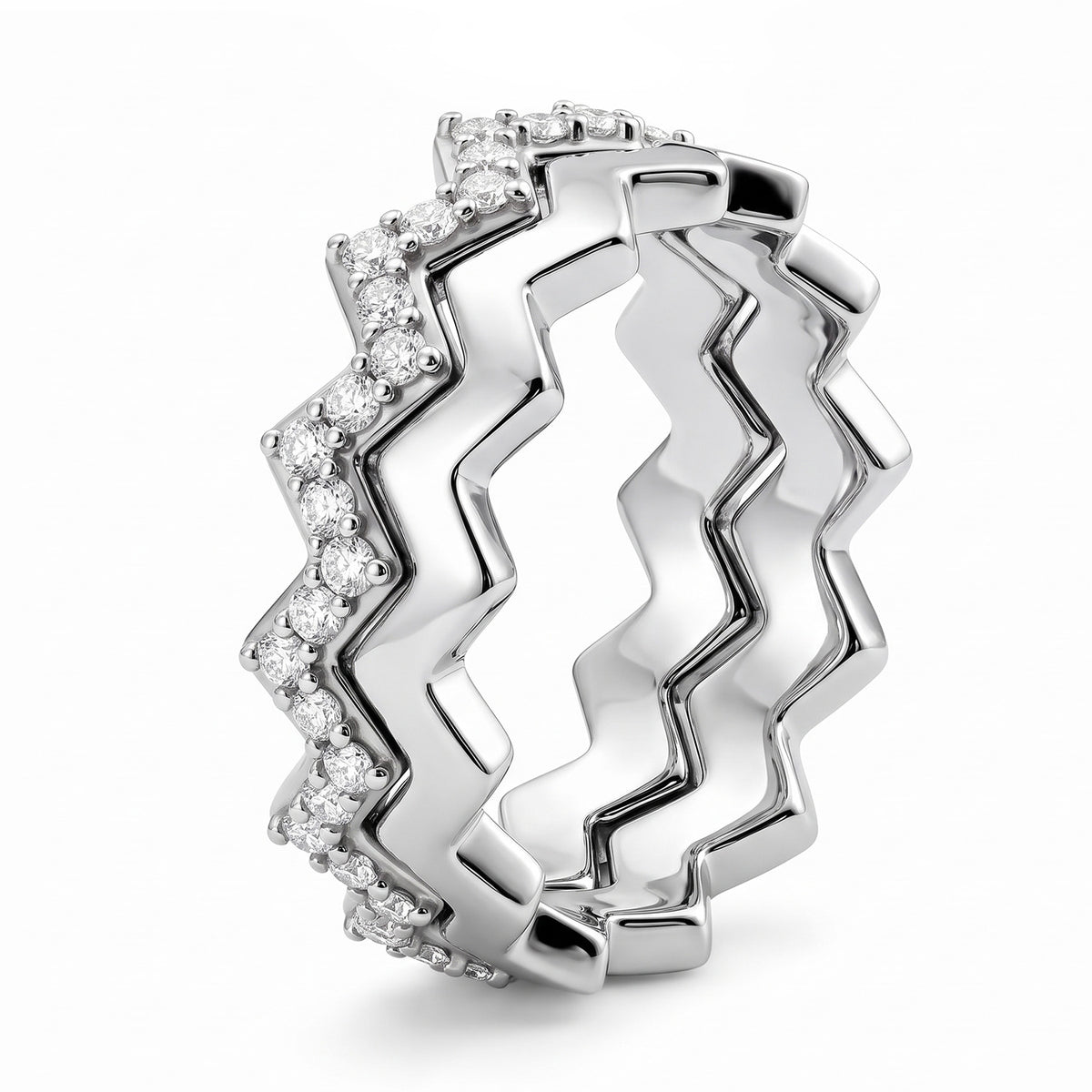 Set of 2 - - D'Joy Moissanite Wave Ring in Rhodium Overlay Sterling Silver V32598567 3