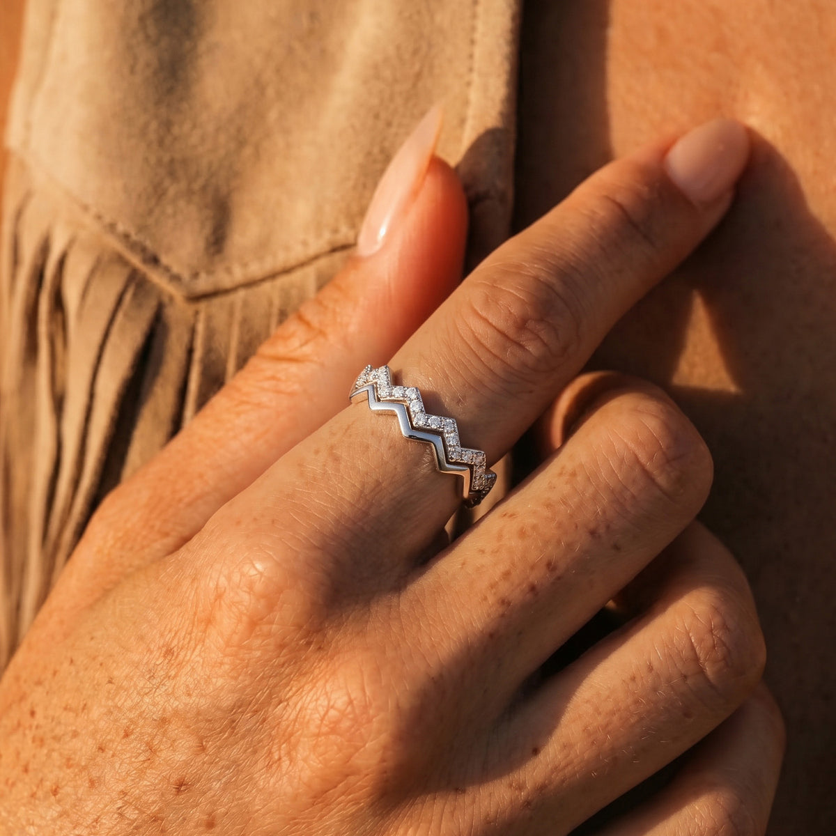 Set of 2 - - D'Joy Moissanite Wave Ring in Rhodium Overlay Sterling Silver V32598567 5