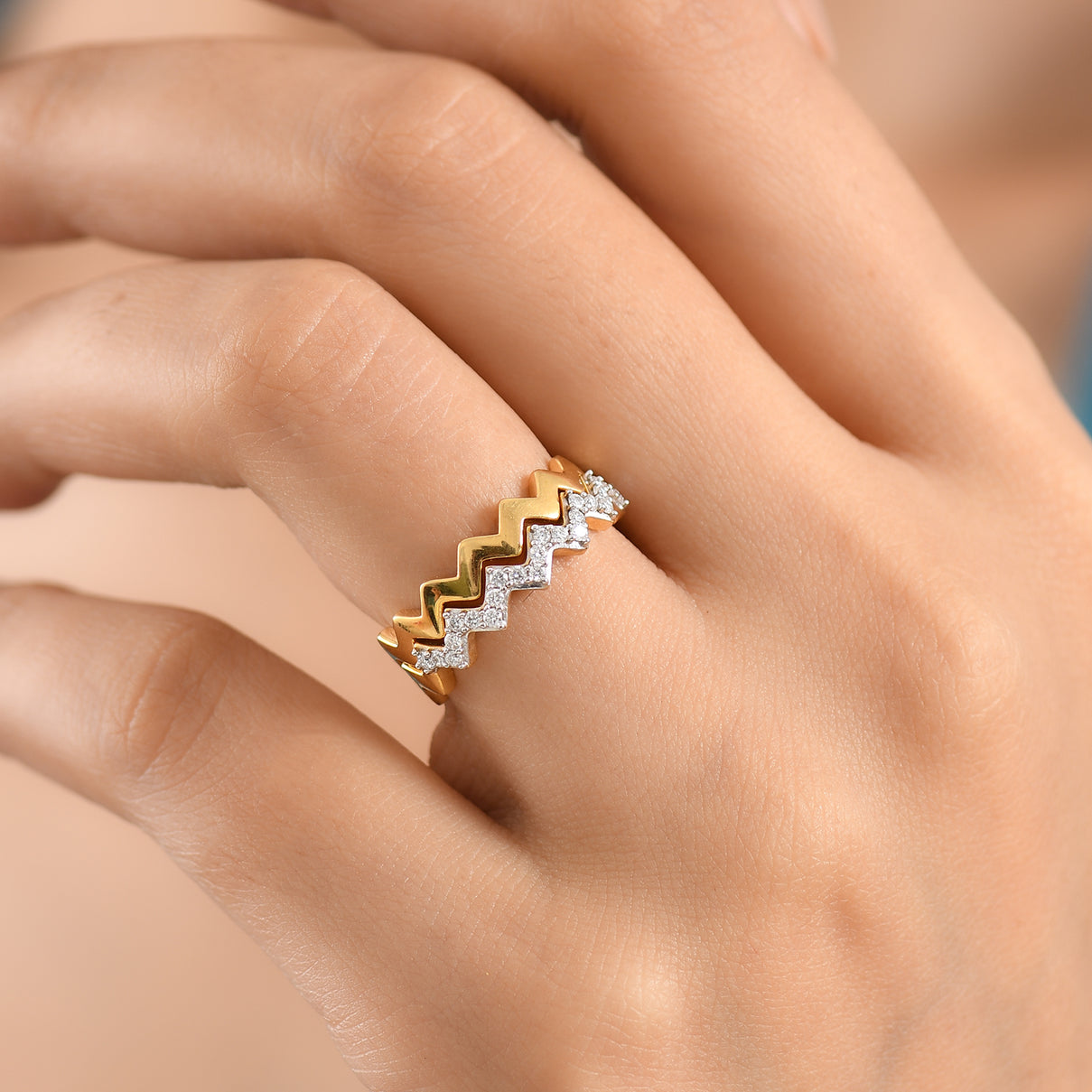 Set of 2 - Royal Bali Collection - D'Joy Moissanite Wave Ring in 18K Vermeil Yellow Gold Plated Sterling Silver 4482361 2