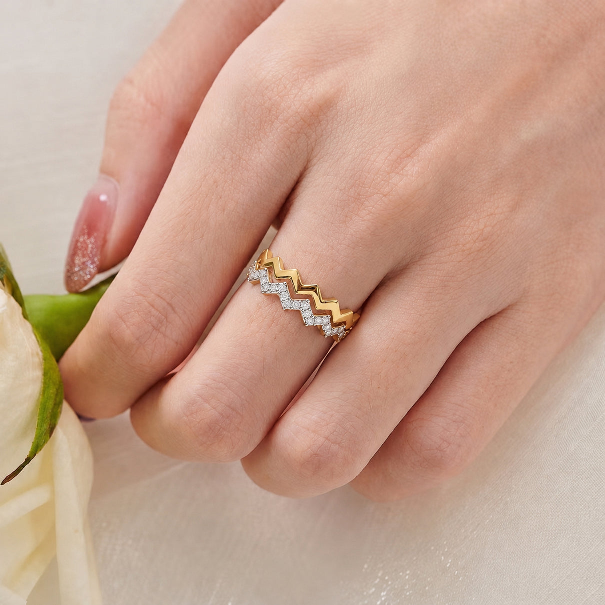 Set of 2 - Royal Bali Collection - D'Joy Moissanite Wave Ring in 18K Vermeil Yellow Gold Plated Sterling Silver 4482361 5
