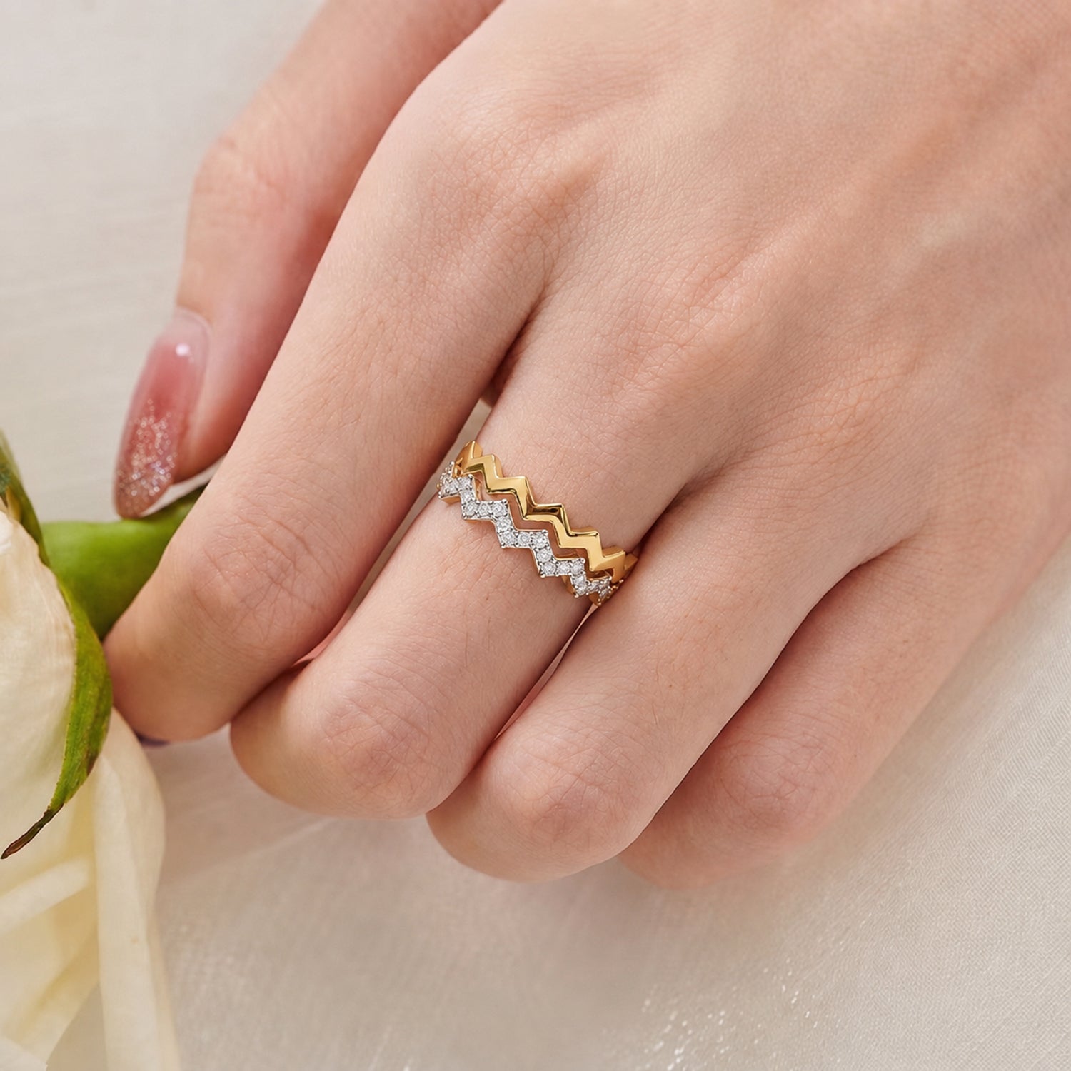 Set of 2 - Royal Bali Collection - D'Joy Moissanite Wave Ring in 18K Vermeil Yellow Gold Plated Sterling Silver 4482361 5
