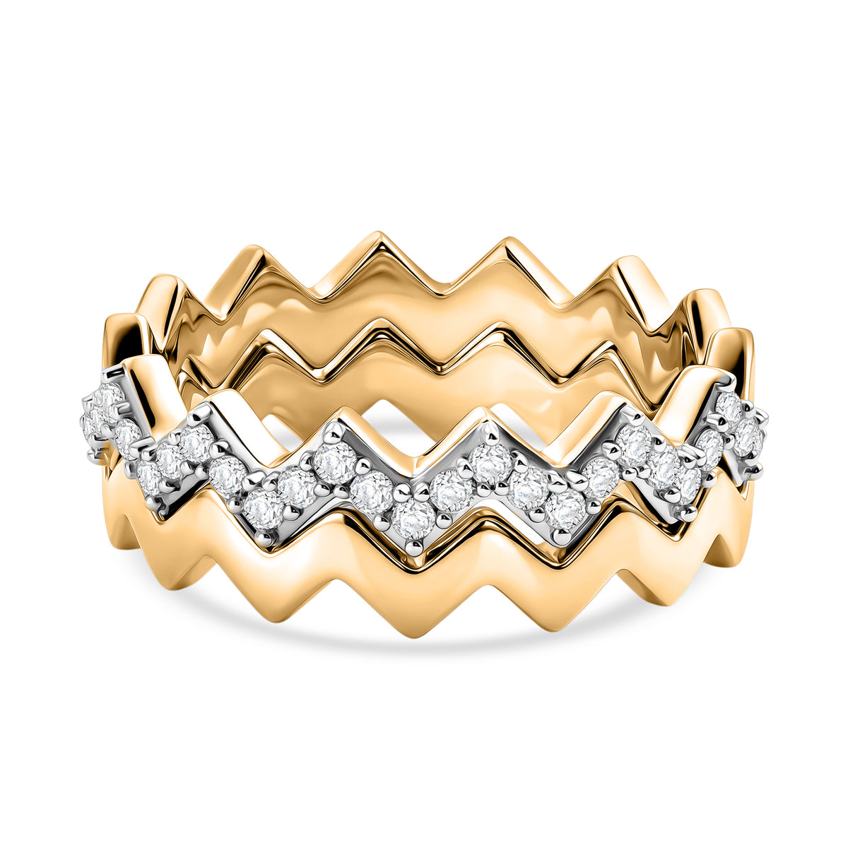 Set of 2 - - D'Joy Moissanite Wave Ring in 18K Vermeil Yellow Gold Plated Sterling Silver 4482362 0