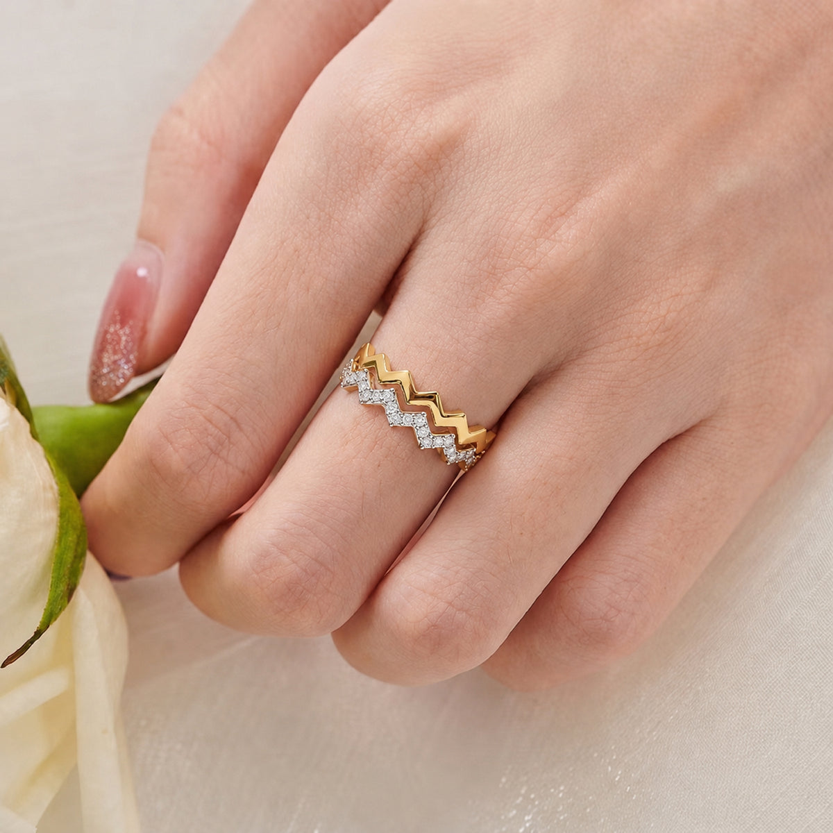 Set of 2 - - D'Joy Moissanite Wave Ring in 18K Vermeil Yellow Gold Plated Sterling Silver 4482362 5