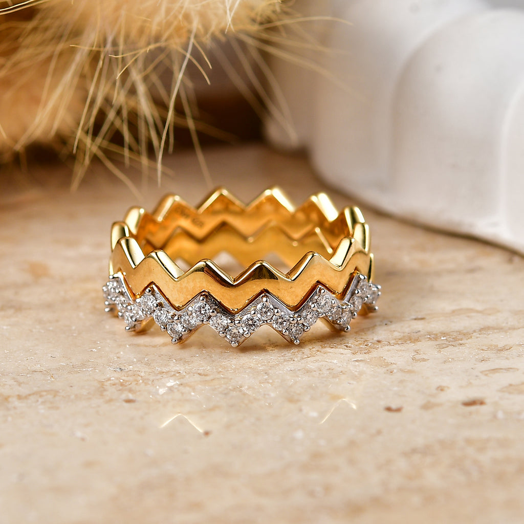 Set of 2 - Royal Bali Collection - D'Joy Moissanite Wave Ring in 18K Vermeil Yellow Gold Plated Sterling Silver_4482369_2