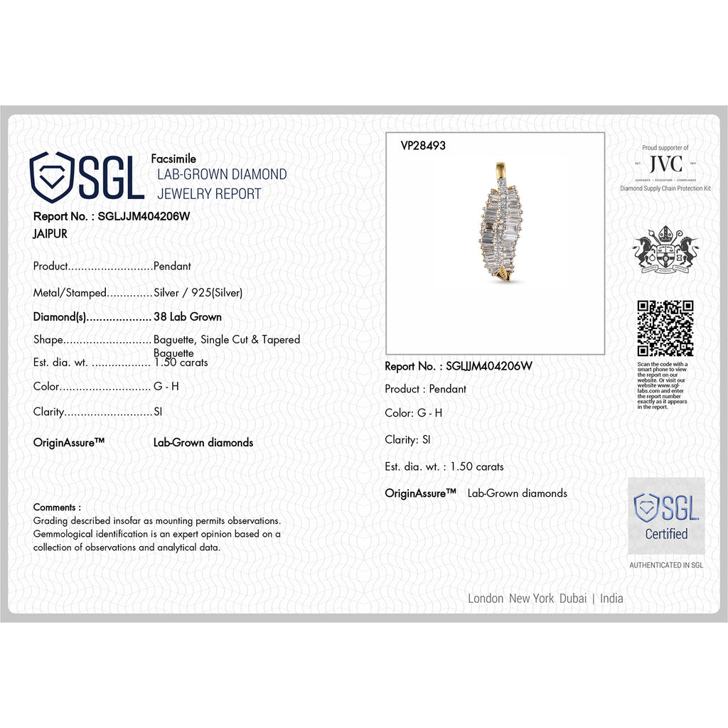 Rachel Galley - SGL Certified Lab Grown Diamond (SI/G-H) Pendant with Chain (Size 20) in 18K Vermeil Yellow Gold Plated Sterling Silver 1.50 Ct._4482396_5