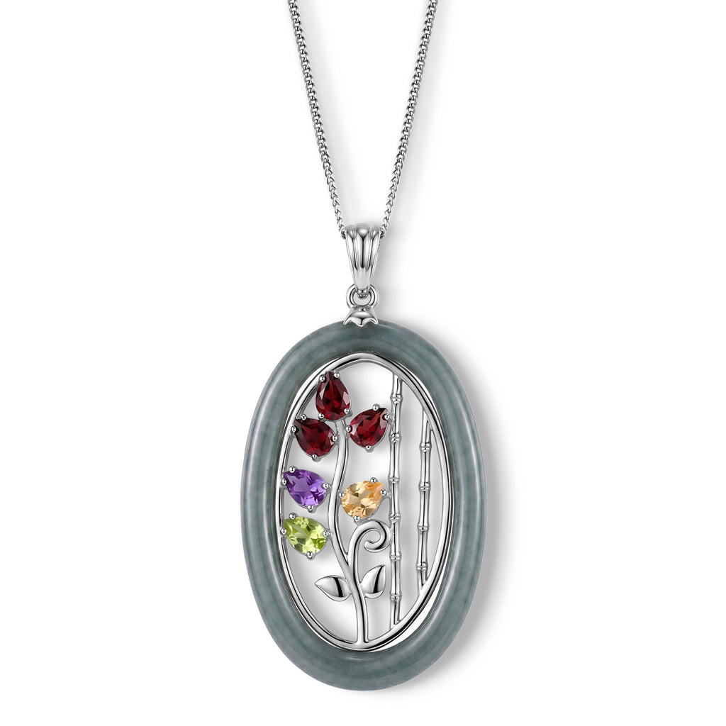 GP  - African Amethyst & Multi-Gemstone Floral Vine Pendant with Chain (Size 18) in Rhodium Overlay Sterling Silver 10.90 Ct._4482519