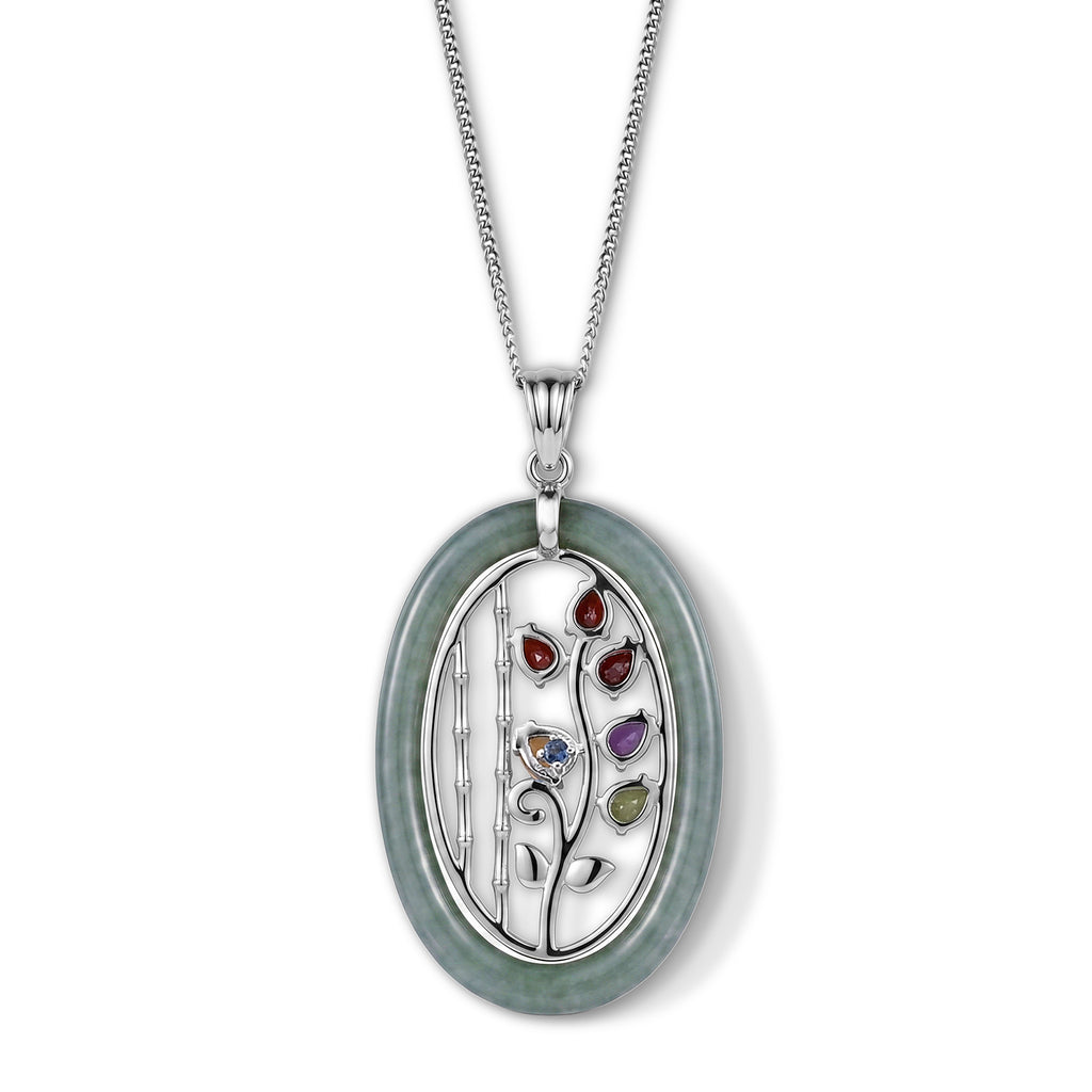 GP  - African Amethyst & Multi-Gemstone Floral Vine Pendant with Chain (Size 18) in Rhodium Overlay Sterling Silver 10.90 Ct._4482519_4