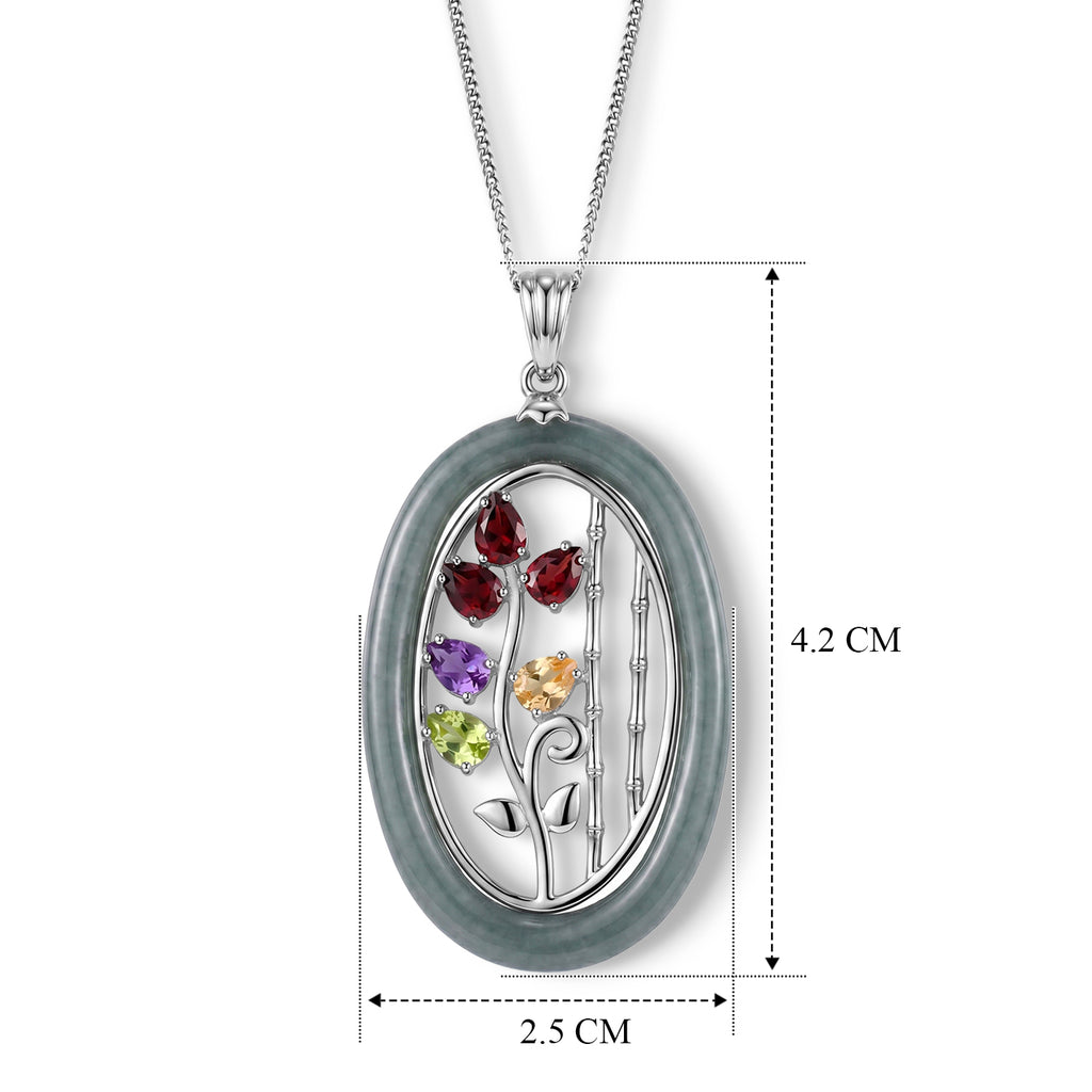 GP  - African Amethyst & Multi-Gemstone Floral Vine Pendant with Chain (Size 18) in Rhodium Overlay Sterling Silver 10.90 Ct._4482519_5
