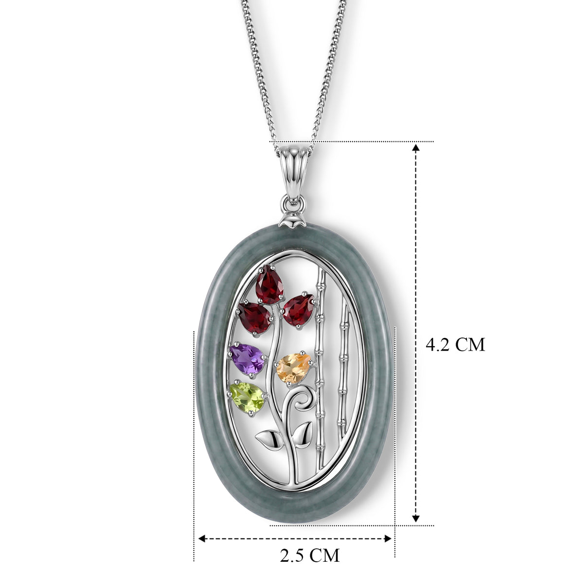 GP  - African Amethyst &amp; Multi-Gemstone Floral Vine Pendant with Chain (Size 18) in Rhodium Overlay Sterling Silver 10.90 Ct. 4482519 6