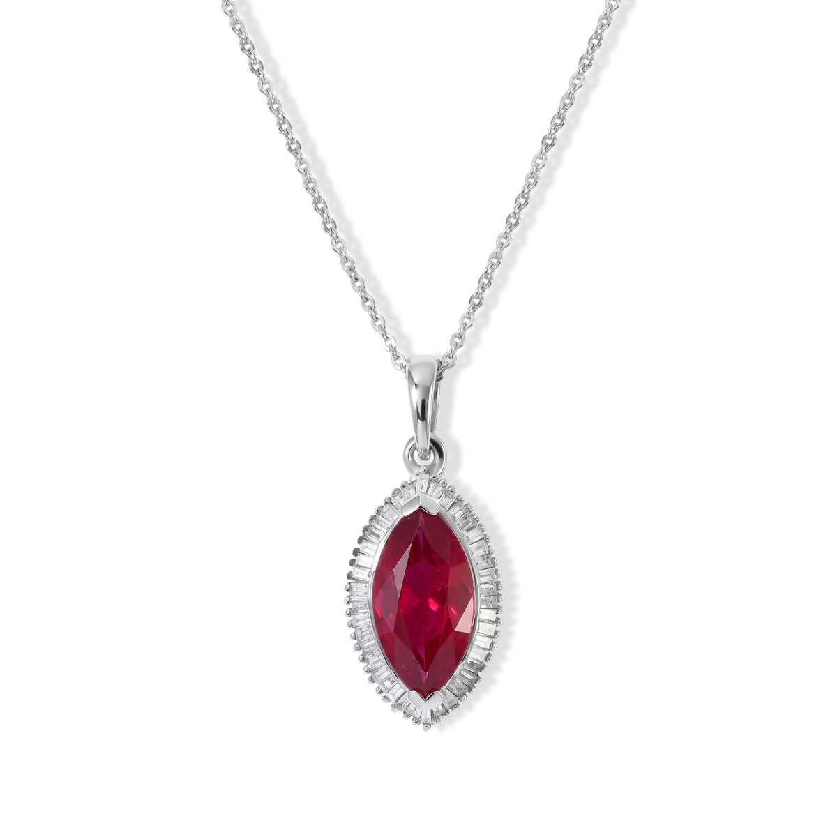 D'Joy - African Ruby &amp; Natural White Diamond Halo Pendant with Chain (Size 20) in Platinum Overlay Sterling Silver 4.50 Ct. 4482541 0