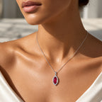 D'Joy - African Ruby & Natural White Diamond Halo Pendant with Chain (Size 20) in Platinum Overlay Sterling Silver 4.50 Ct._4482541_1