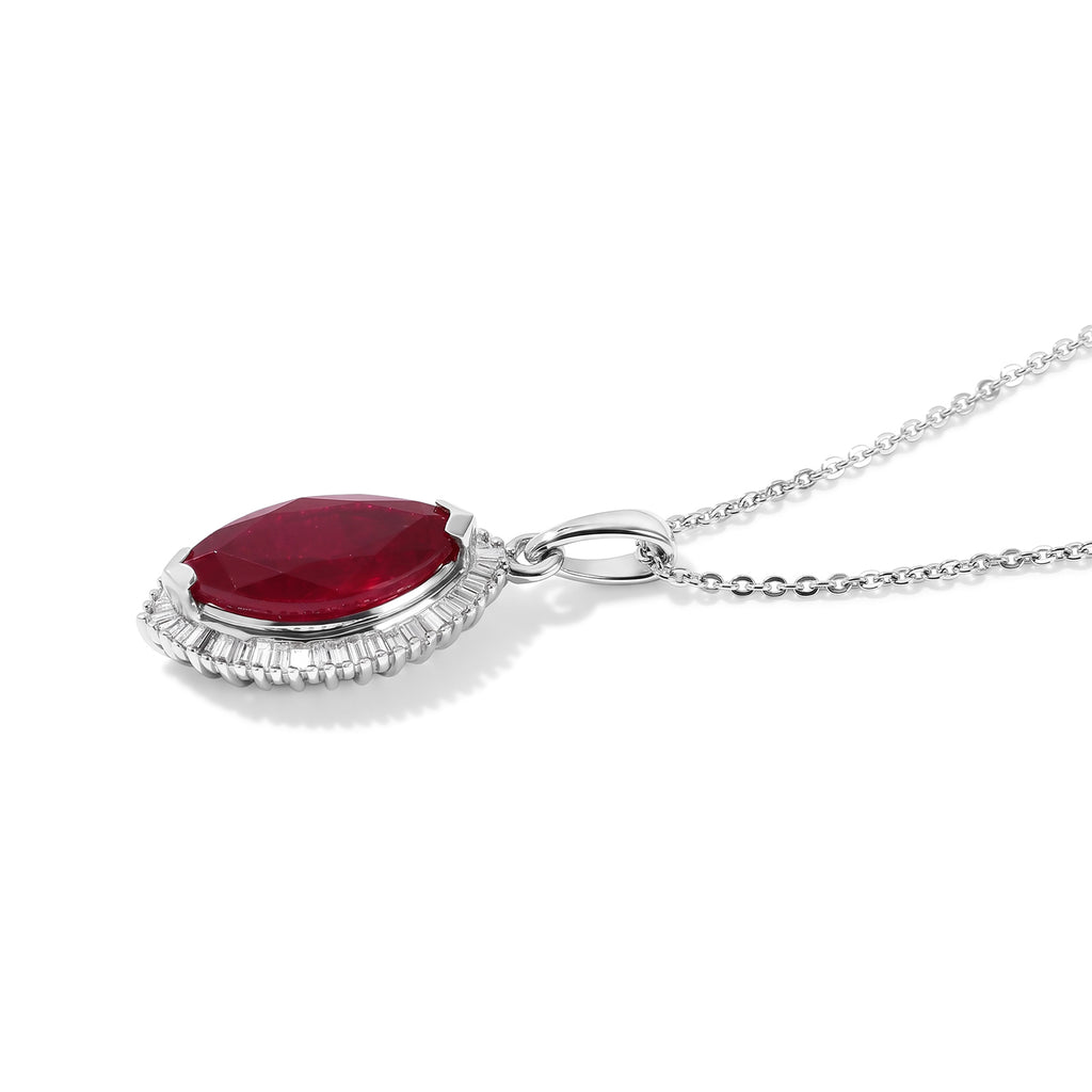 D'Joy - African Ruby & Natural White Diamond Halo Pendant with Chain (Size 20) in Platinum Overlay Sterling Silver 4.50 Ct._4482541_2