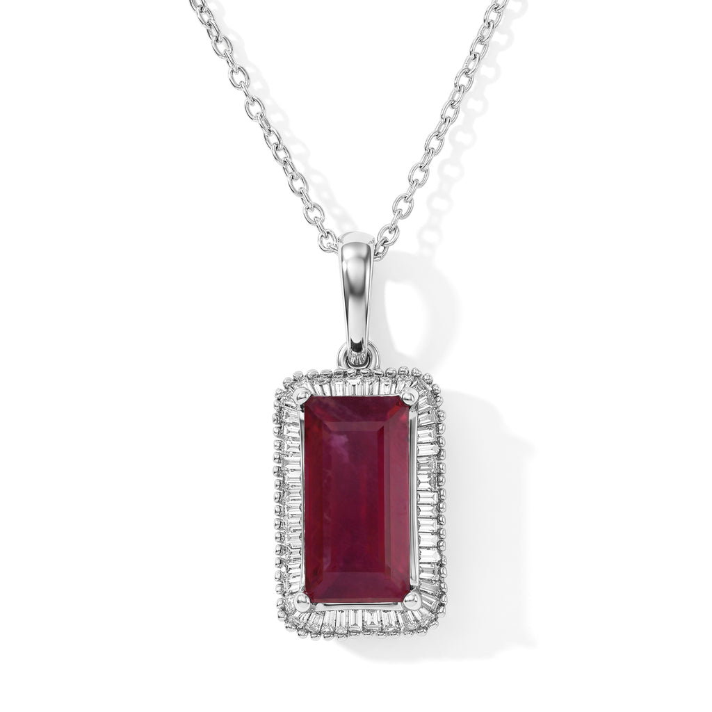 D'Joy - African Ruby & Natural White Diamond Halo Pendant with Chain (Size 20) in Platinum Overlay Sterling Silver 4.50 Ct._4482543