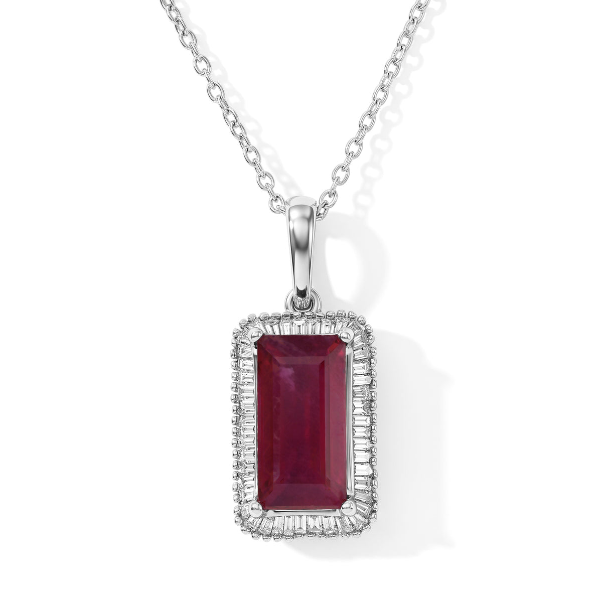 D'Joy - African Ruby &amp; Natural White Diamond Halo Pendant with Chain (Size 20) in Platinum Overlay Sterling Silver 4.50 Ct. 4482543 0